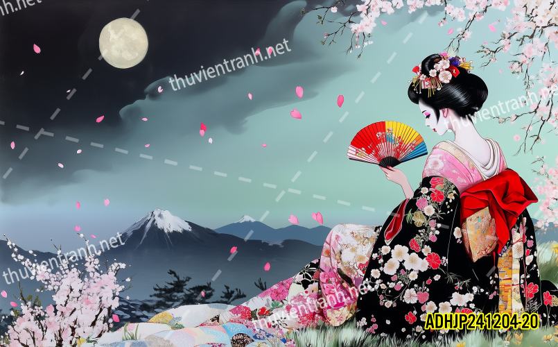 Tranh dán tường hoa cô gái Geisha Nhật Bản-ADHJP241204-20 - Tranh tường chất lượng cao